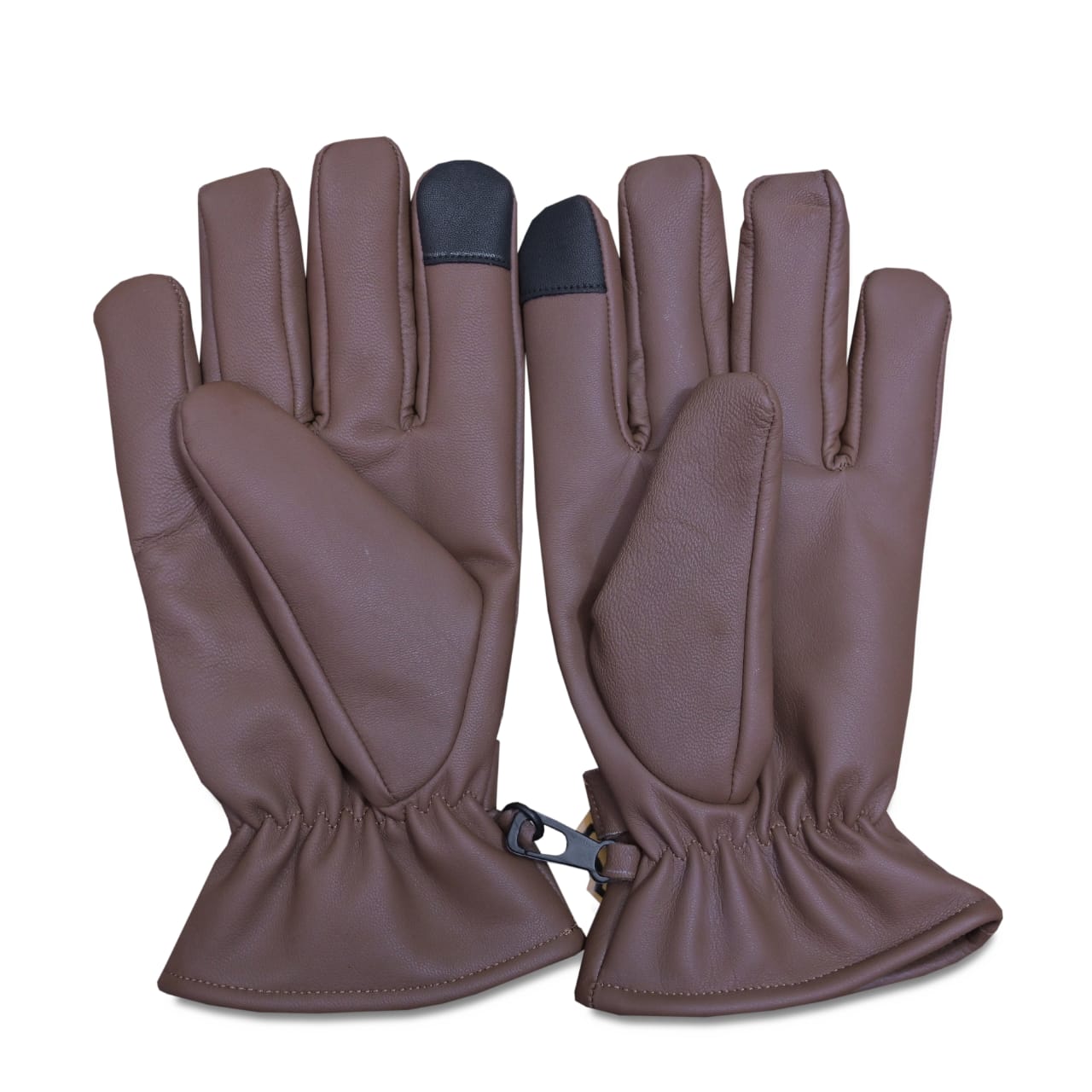 Men’s Genuine Leather Gloves – Brown Winter Driving Gloves with Strap