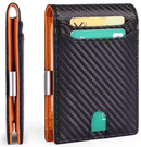 RFID Slim Leather Wallet with Money Clip, Larger Capacity up to 12 Cards- Color Black with Orange