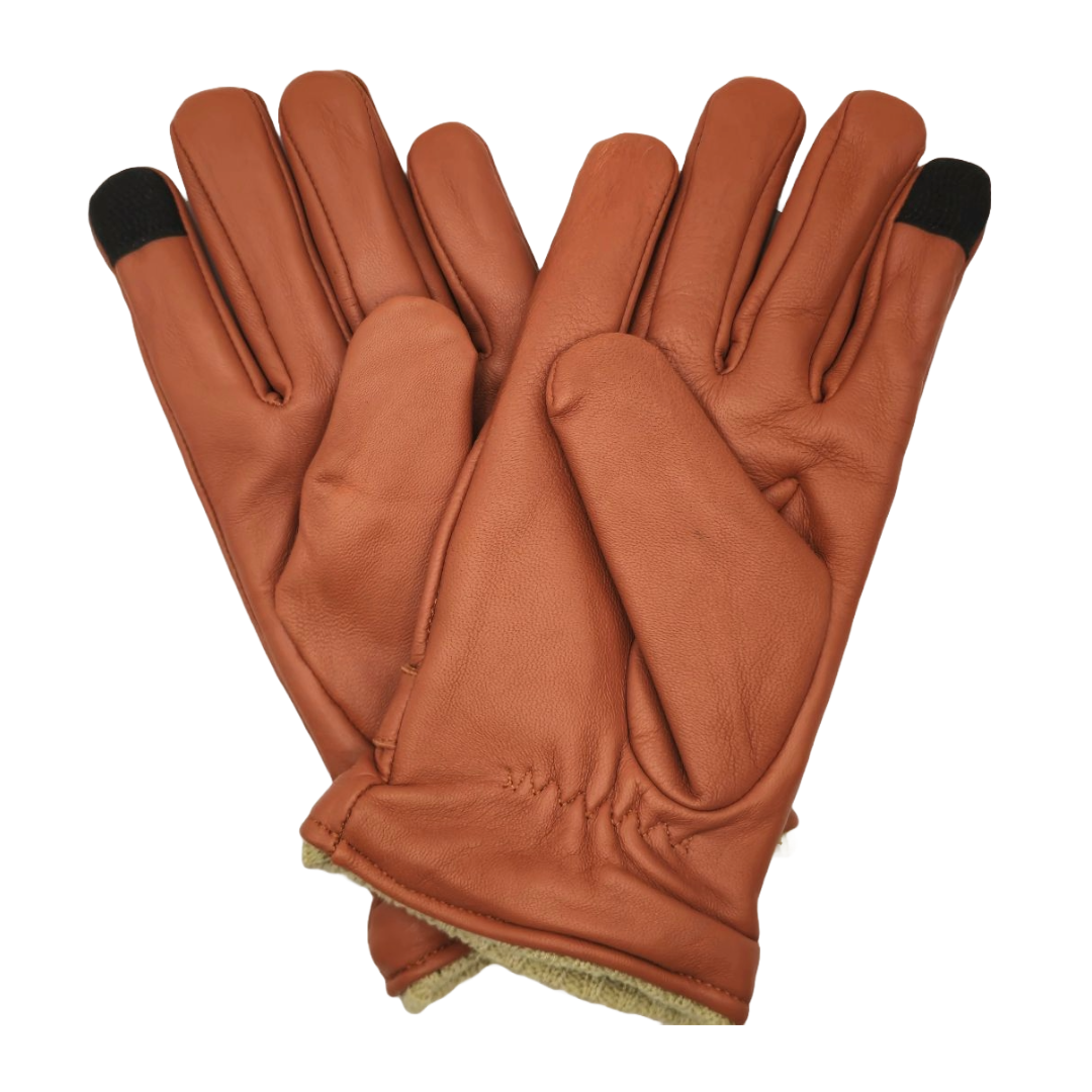 Women Winter Fashion Gloves - Made of Premium Sheep Leather - Fleece Insulation- Size Large - Touchscreen - Tanny Brown