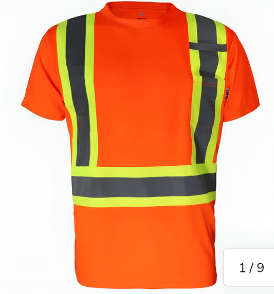Hi Vis Safety Shirt - Work T-Shirt With Reflective Tape - Class 2 - Size Large - Color Orange