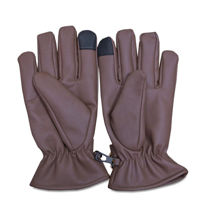 Men’s Genuine Leather Gloves – Brown Winter Driving Gloves with Strap