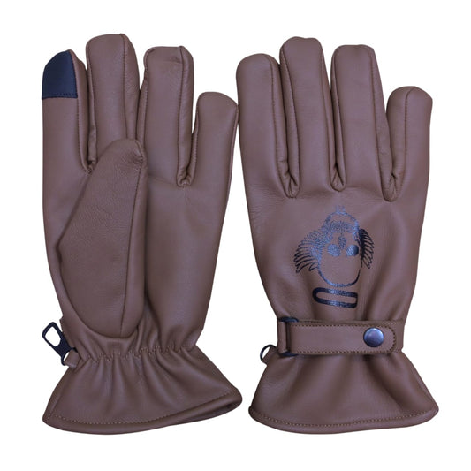 Men’s Genuine Leather Gloves – Brown Winter Driving Gloves with Strap